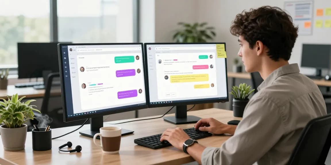 Interactive AI chat nsfw interface in a modern workspace, showcasing user-friendly design and vibrant messaging elements.