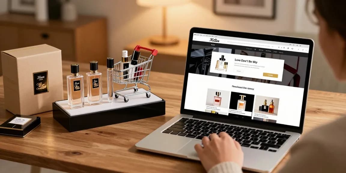 Kilian's Love Don't Be Shy sample showcased in an elegant online shopping review, perfect for e-commerce product comparisons and buyer's guides.