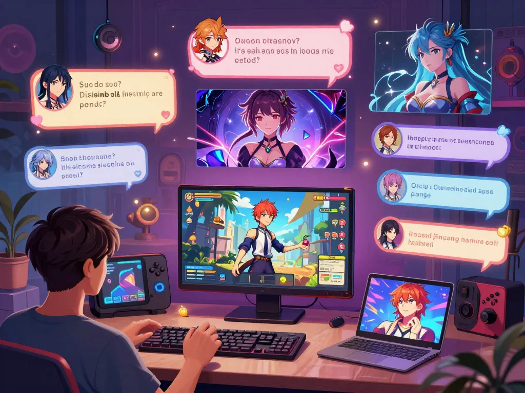 Scene showcasing players enjoying lewdspot interactive adult visual novel games, colorful characters, and engaging story choices.