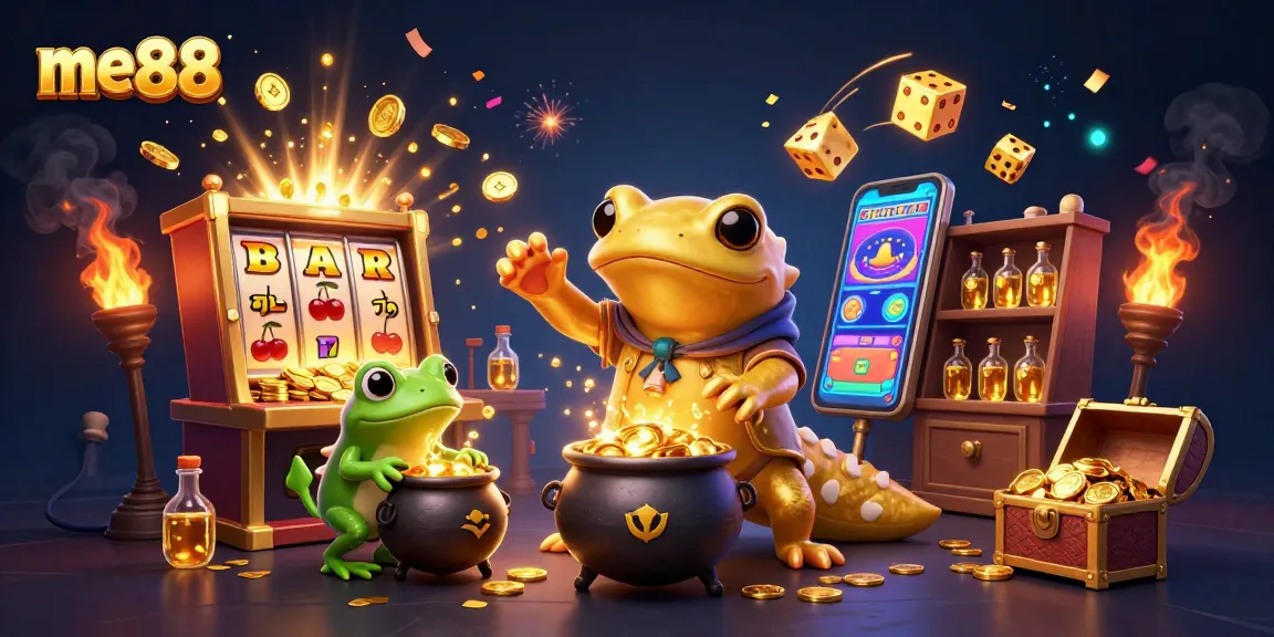 Win big at me88 with vibrant 3D illustrations of gold coins, slots, and casino action!