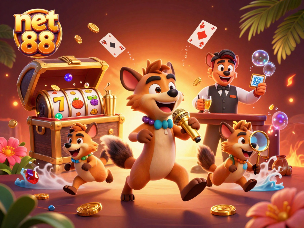 Experience the thrill of net 88 in a vibrant casino scene with hyenas at work.