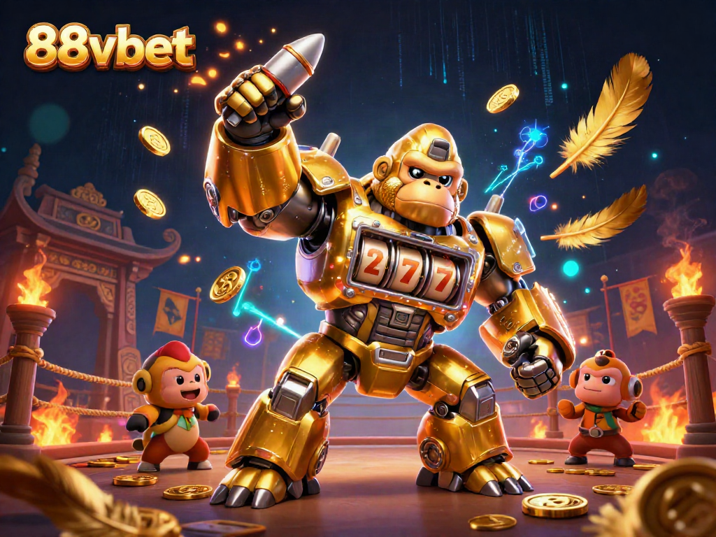 Win big with 88vbet's exciting 3D casino adventure featuring a golden gorilla mech!
