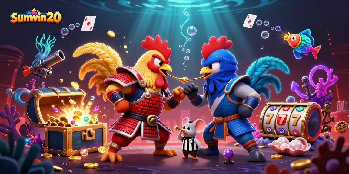 Engage with thrilling casino elements in sunwin20 featuring samurai and ninja roosters.