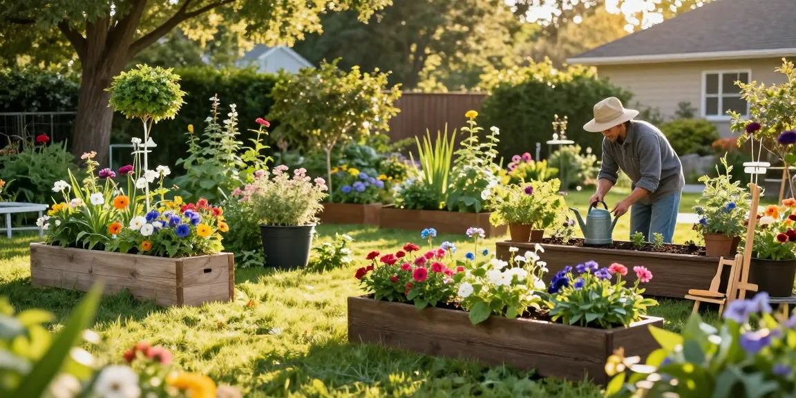 Gardener tending to colorful outdoor planters at idealistplanters.co.uk