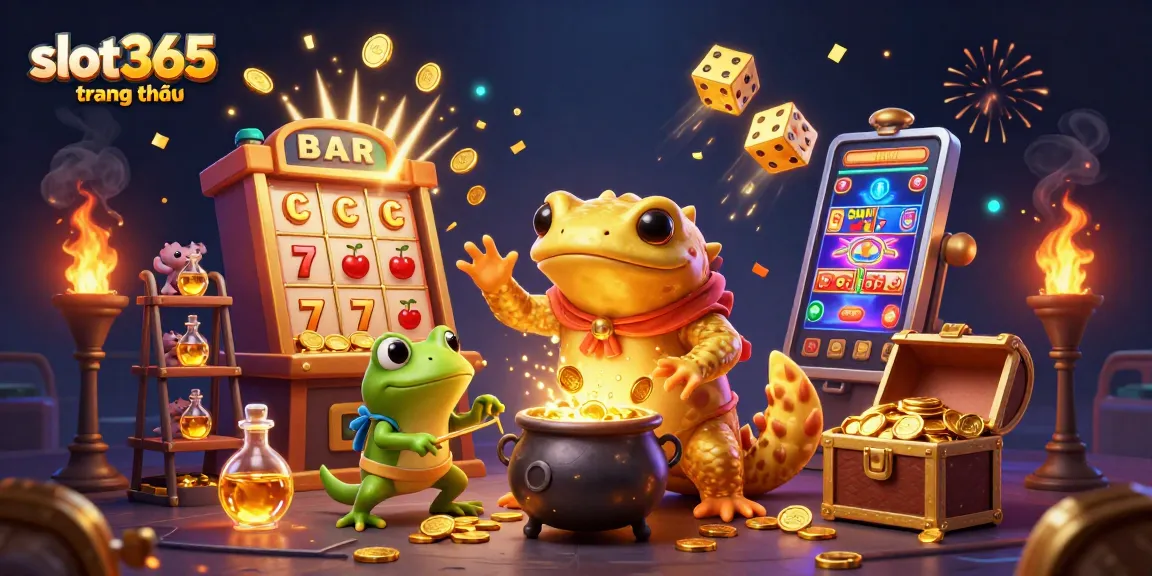Experience thrilling wins at slot365 trang chủ with a vibrant illustration of a magical casino realm.