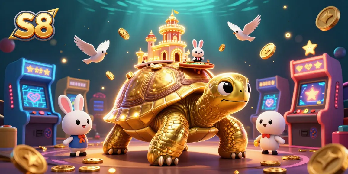 S8 welcomes players to a vibrant casino adventure with golden tortoise and rabbit dealer.