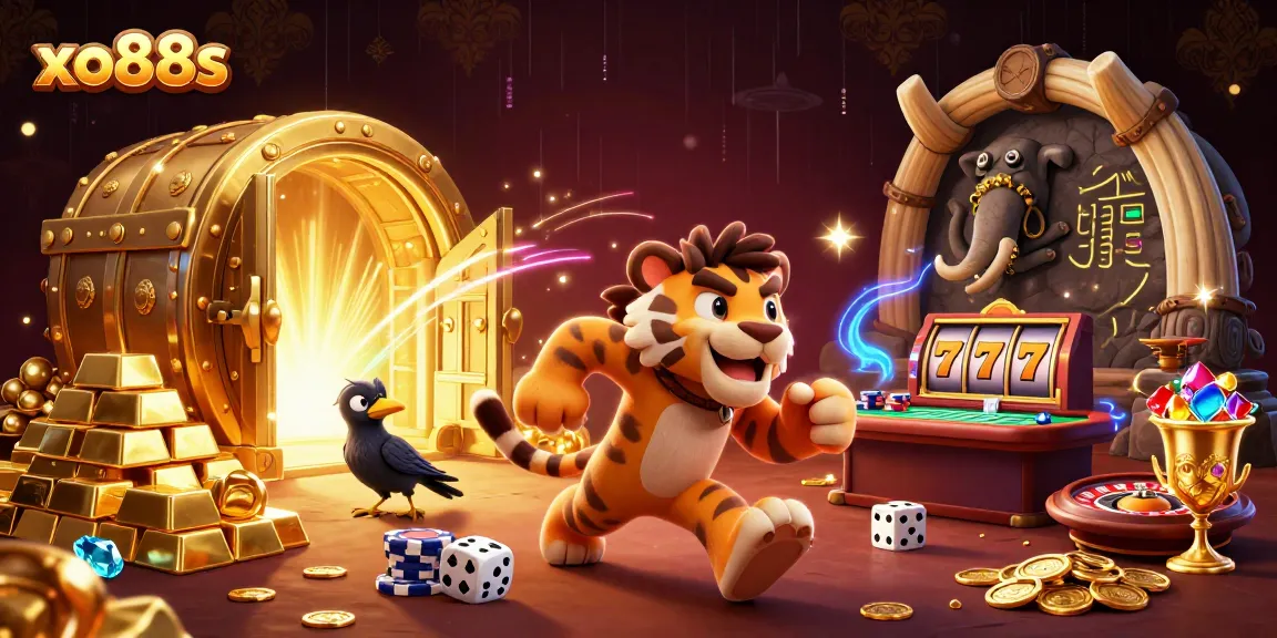 Experience dynamic gaming at xo88s with a thrilling prehistoric casino scene filled with action.