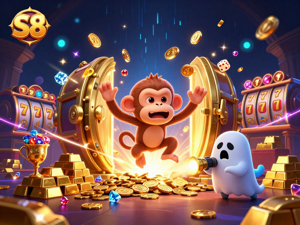 Experience thrilling jackpot wins with S8's vibrant haunted casino scene illustrated in rich 3D detail.