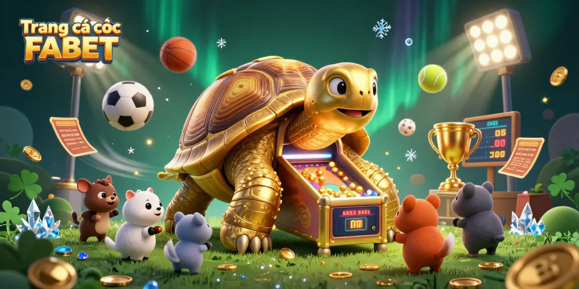 Engage with Trang cá cược FABET vibrant betting scene featuring a colossal tortoise and gold coins.