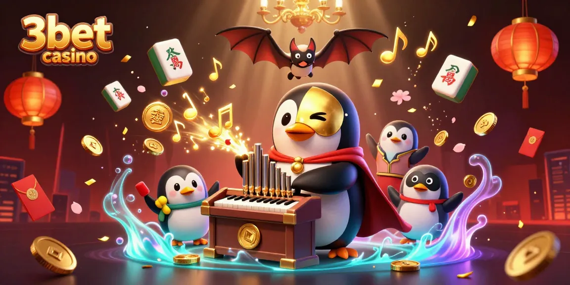 Engage in thrilling gameplay at 3bet casino, where a 3D penguin organist sparks golden rewards amidst festive celebrations.