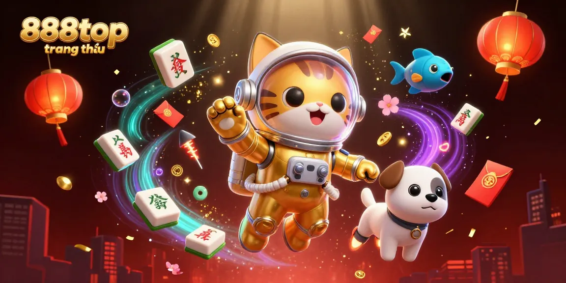 Engage with 888top trang chủ while exploring a vibrant 3D party scene filled with lucky symbols and cosmic adventures.