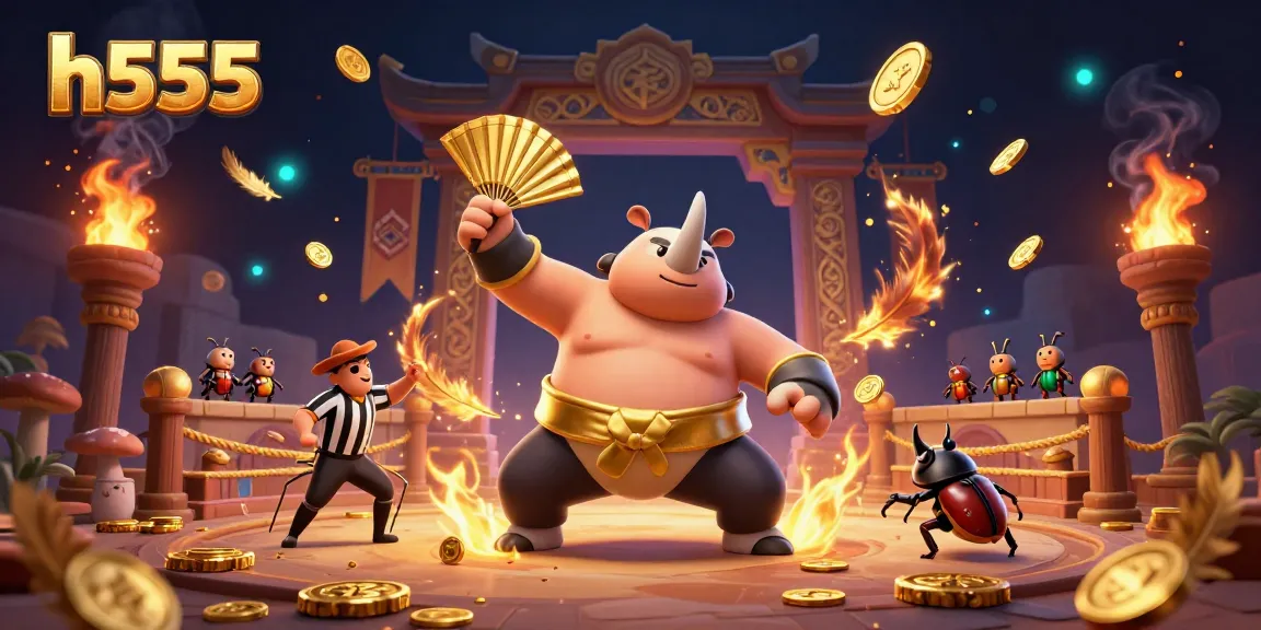 Experience the thrill of h555 betting with a dynamic 3D scene featuring a beetle sumo champion.