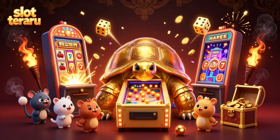 Experience exciting slot terbaru gameplay with a colossal tortoise pinball machine and vibrant casino elements.