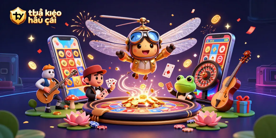 Engage with tỷ lệ kèo nhà cái at a vibrant lily pad casino featuring a dragonfly pilot and frog dealer.
