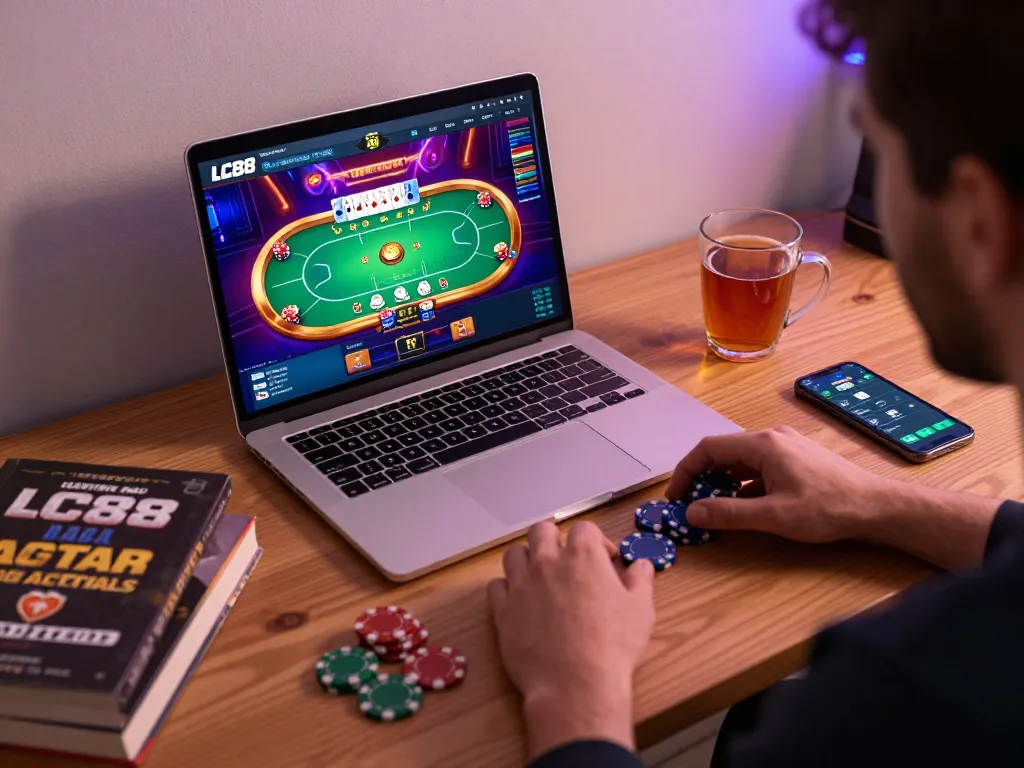 Players engage in an exciting poker game on the LC88 online casino platform from the comfort of home