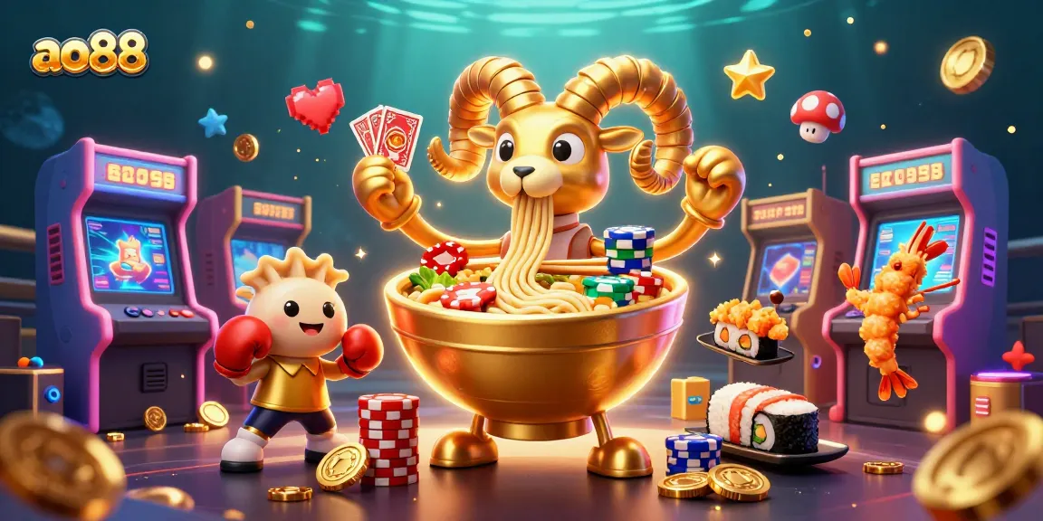 Engage with ao88’s casino gaming where the giant ramen bowl deals cards, creating a vibrant atmosphere.