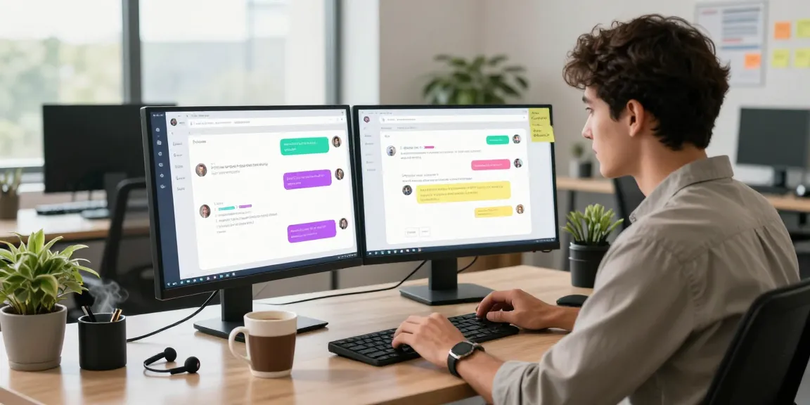 Interactive AI chat nsfw interface in a modern workspace, showcasing user-friendly design and vibrant messaging elements.