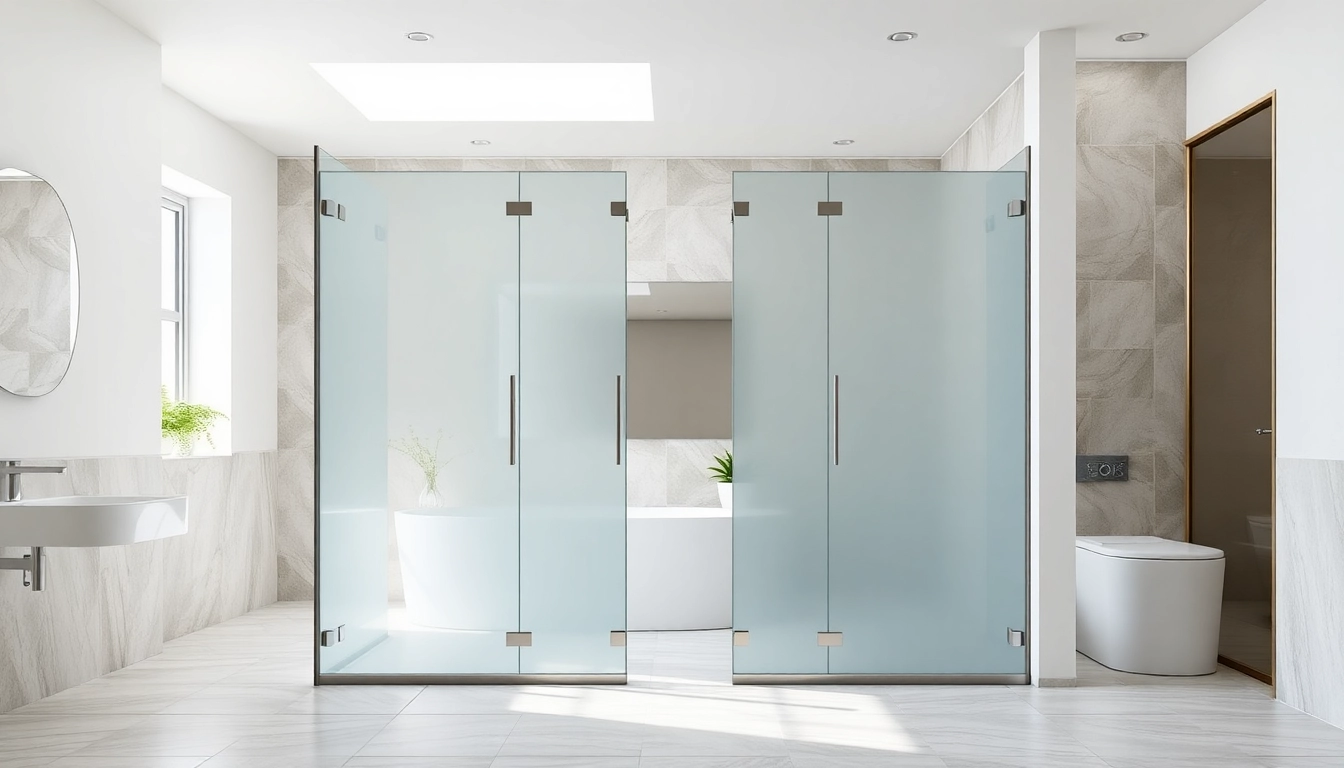 Showcase of shower screens for wet rooms in a modern bathroom, highlighting clean lines and elegant design.