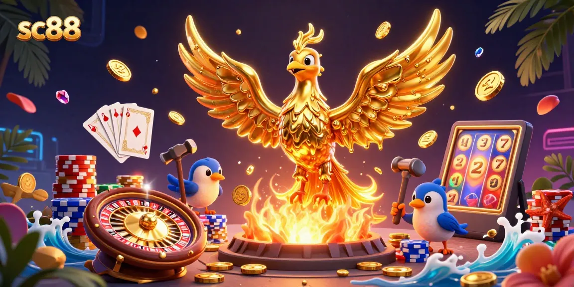 Experience the thrill of sc88 gaming with vibrant casino elements and golden fortune.