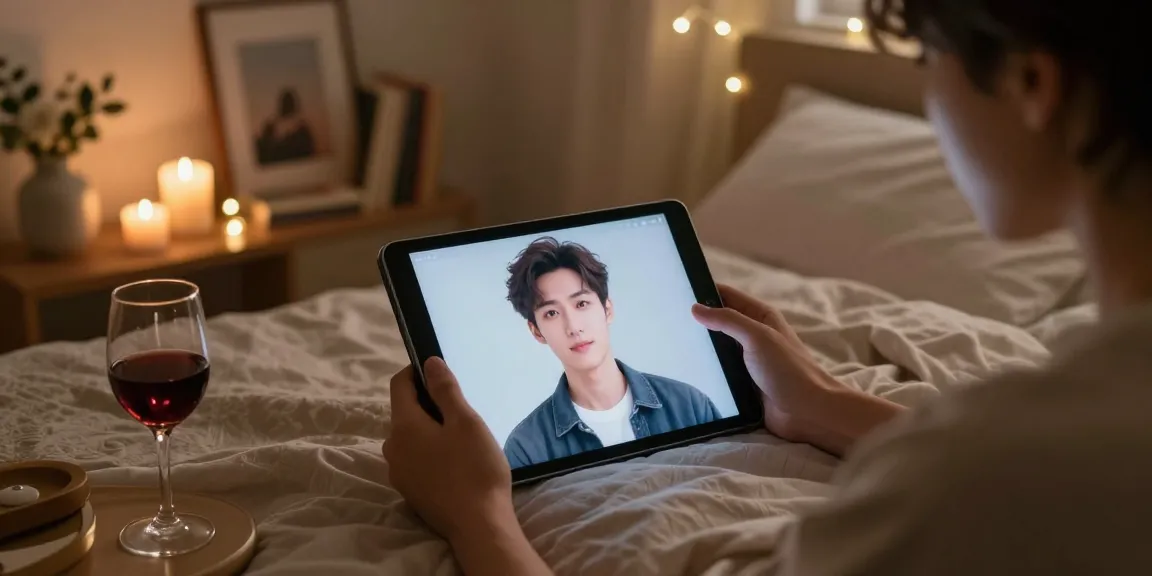 Engaging in an NSFW AI chat within an intimate bedroom setting, featuring a personalized digital character.