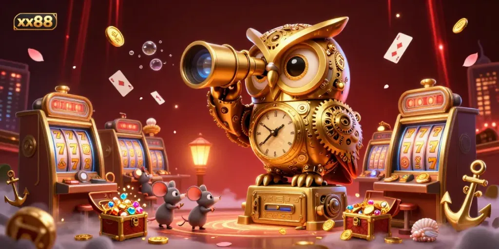 Experience the excitement of xx88 slot gaming with vibrant characters and dynamic scenes filled with gold and treasures.