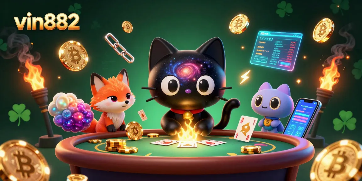 Experience thrilling action at vin882's cosmic casino with dynamic characters and crypto elements