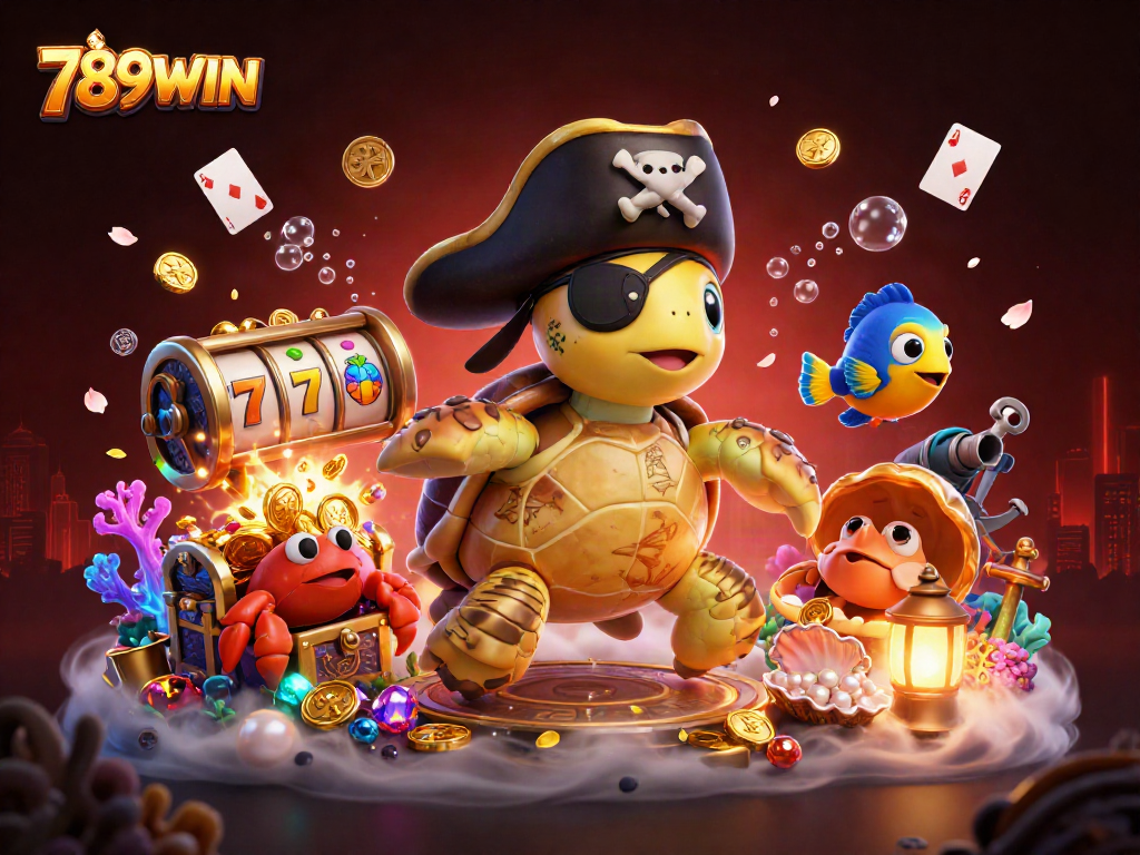 Immerse in the world of 789WIN with vibrant creatures exploring a treasure-filled casino underwater scene.