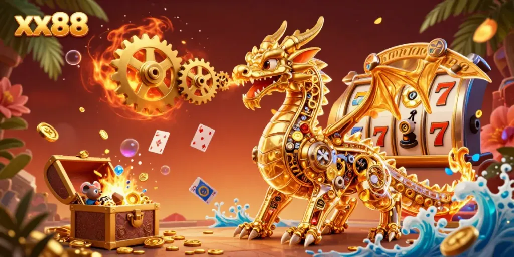 Experience the excitement of gaming with xx88's golden dragon and dynamic slot reels.