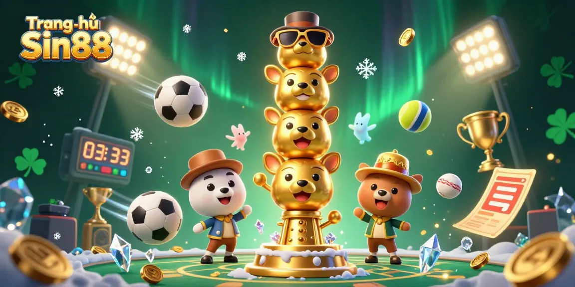 Engage with the excitement of Trang chủ Sin88, featuring dynamic sports balls and a vibrant casino totem.