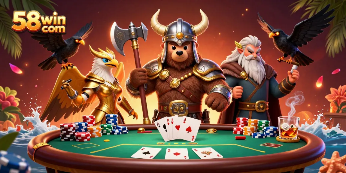 Experience thrilling poker action with 58win com in an ultra-detailed 3D illustration.