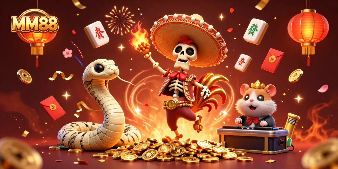 Engage with MM88's vibrant gaming scene featuring lively characters and casino elements for an immersive experience.