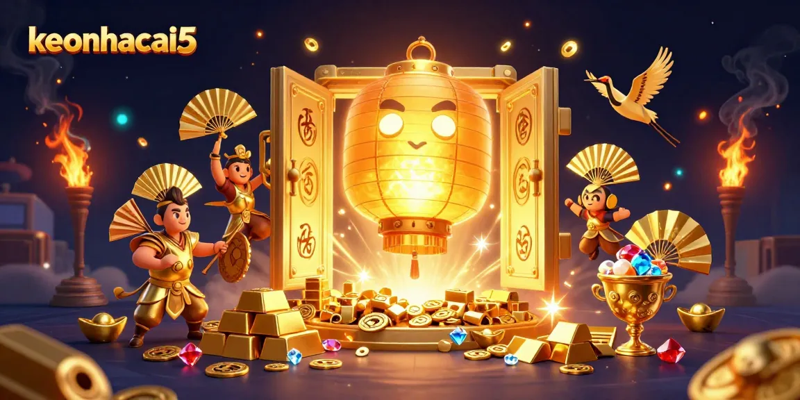 Feeling the thrill of victory at keonhacai5 with a dazzling 3D casino illustration filled with riches.